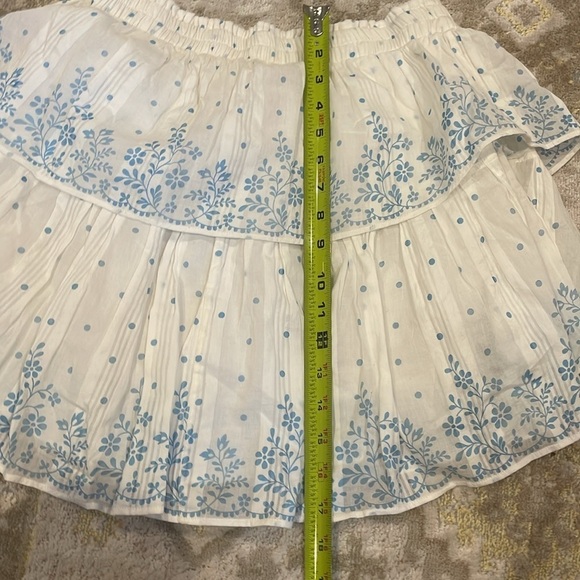 LoveShackFancy Ruffle Mini Skirt Ivory Blue Floral Size Medium - Picture 9 of 11